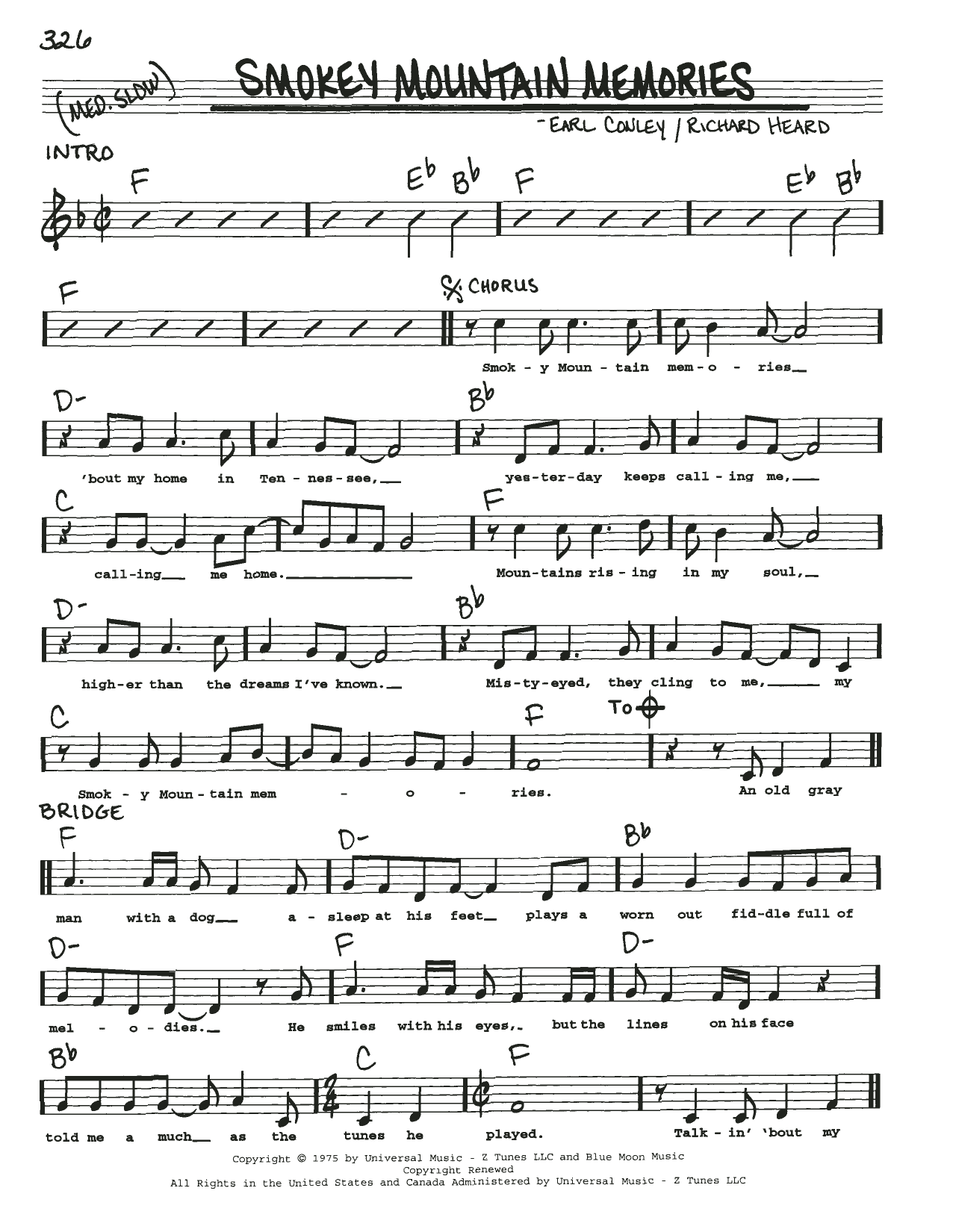Earl Conley Smokey Mountain Memories Sheet Music