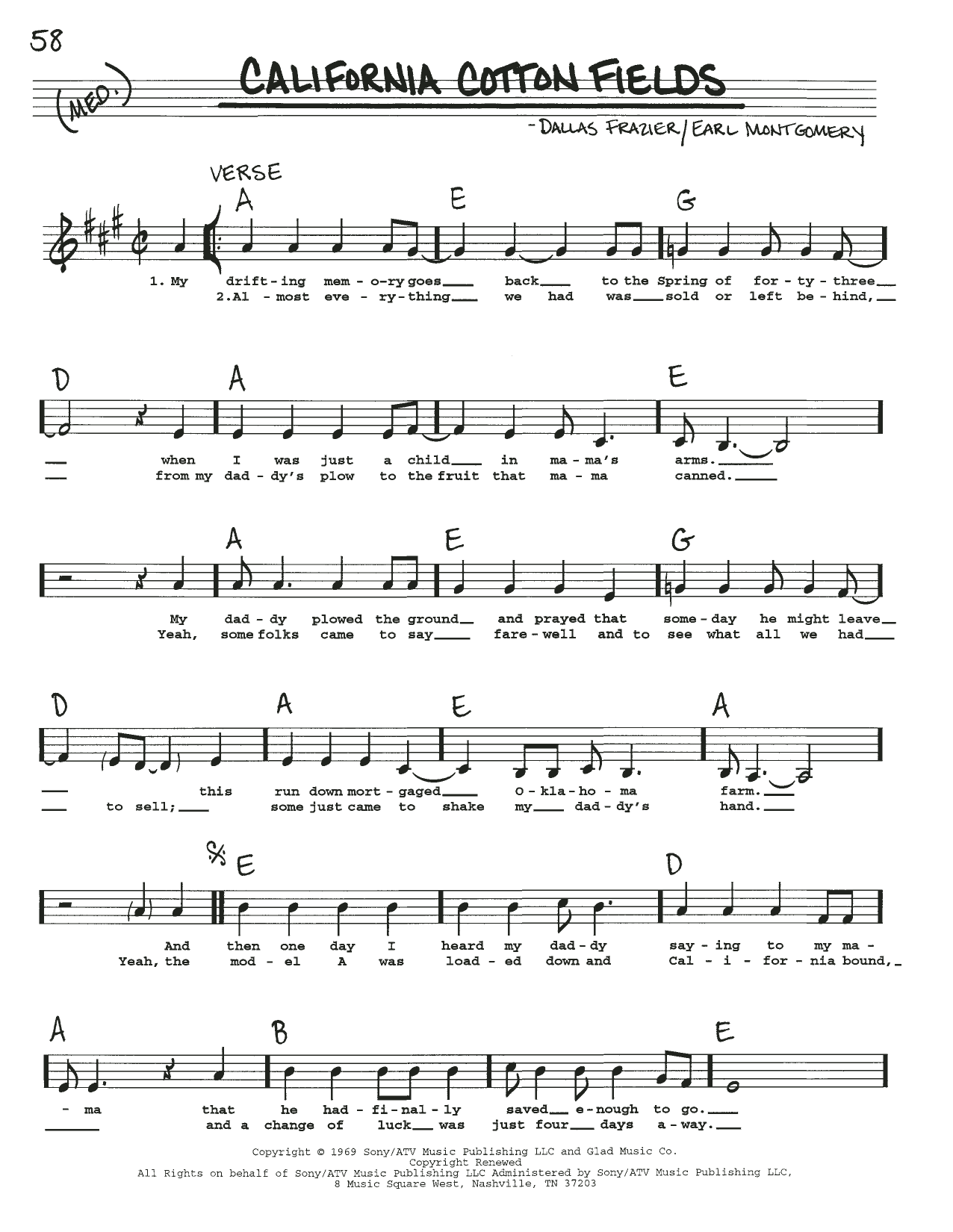 Earl Montgomery California Cotton Fields Sheet Music