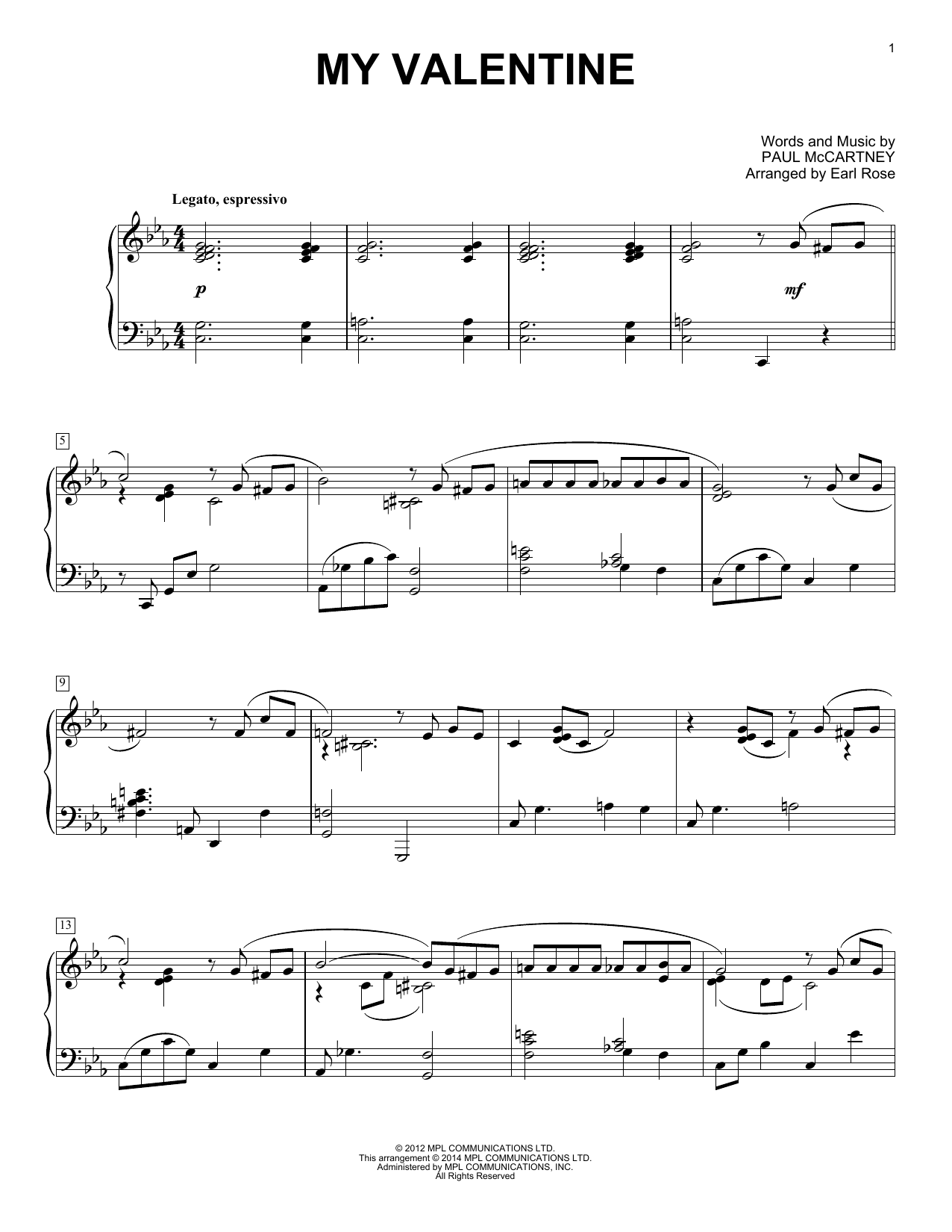 Earl Rose My Valentine Sheet Music