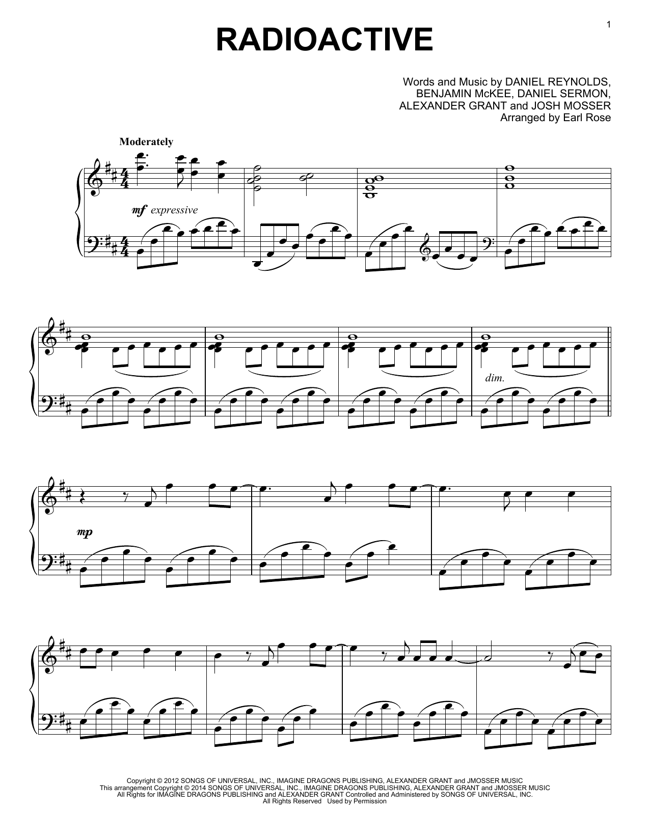 Earl Rose Radioactive Sheet Music