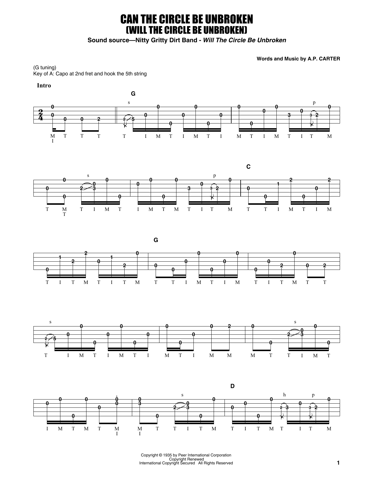 Earl Scruggs Can The Circle Be Unbroken (Will The Circle Be Unbroken) Sheet Music