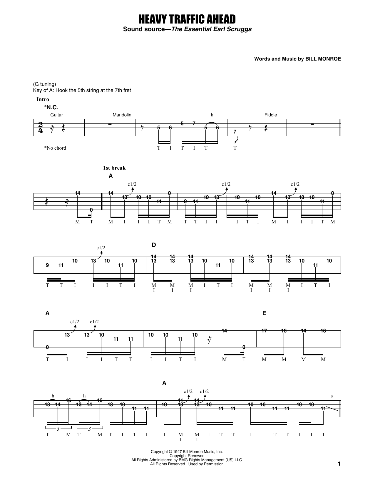 Earl Scruggs Heavy Traffic Ahead Sheet Music