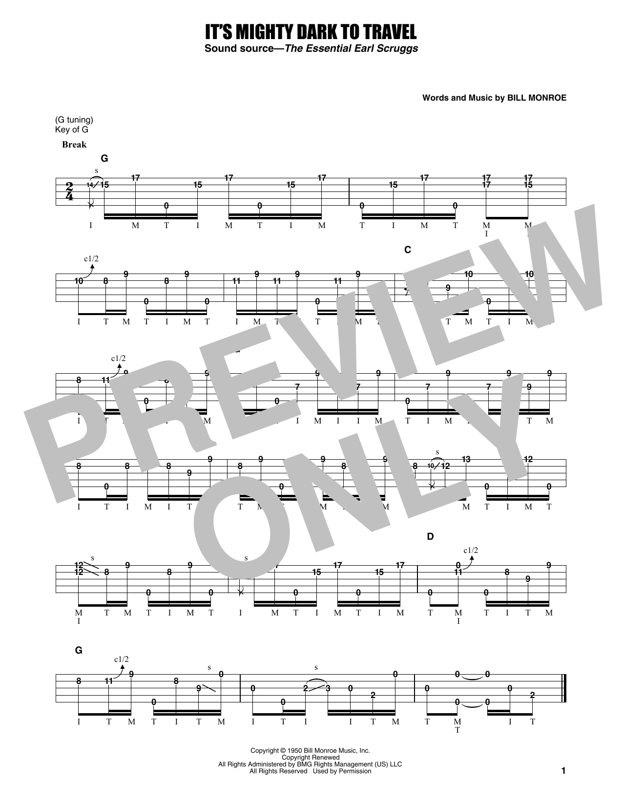 Earl Scruggs It's Mighty Dark To Travel Sheet Music