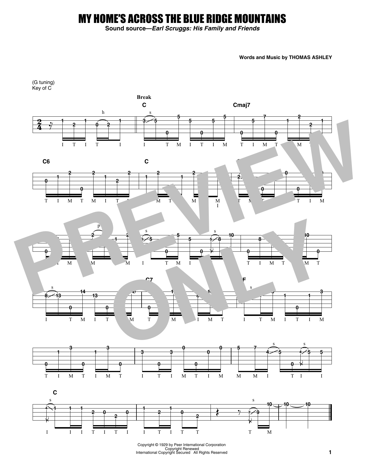 Earl Scruggs My Home's Across The Blue Ridge Mountains Sheet Music