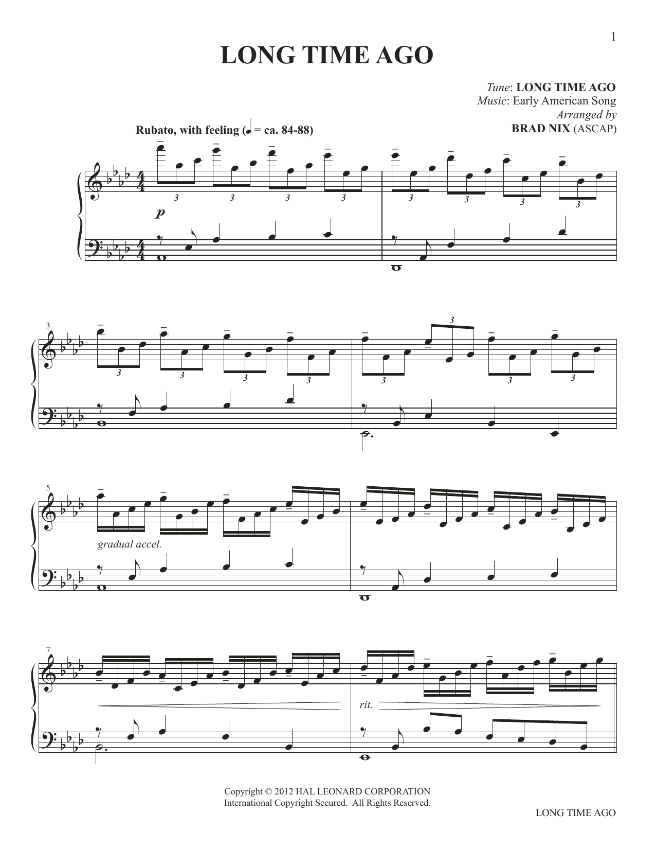 Early American Song Long Time Ago (arr. Brad Nix) Sheet Music