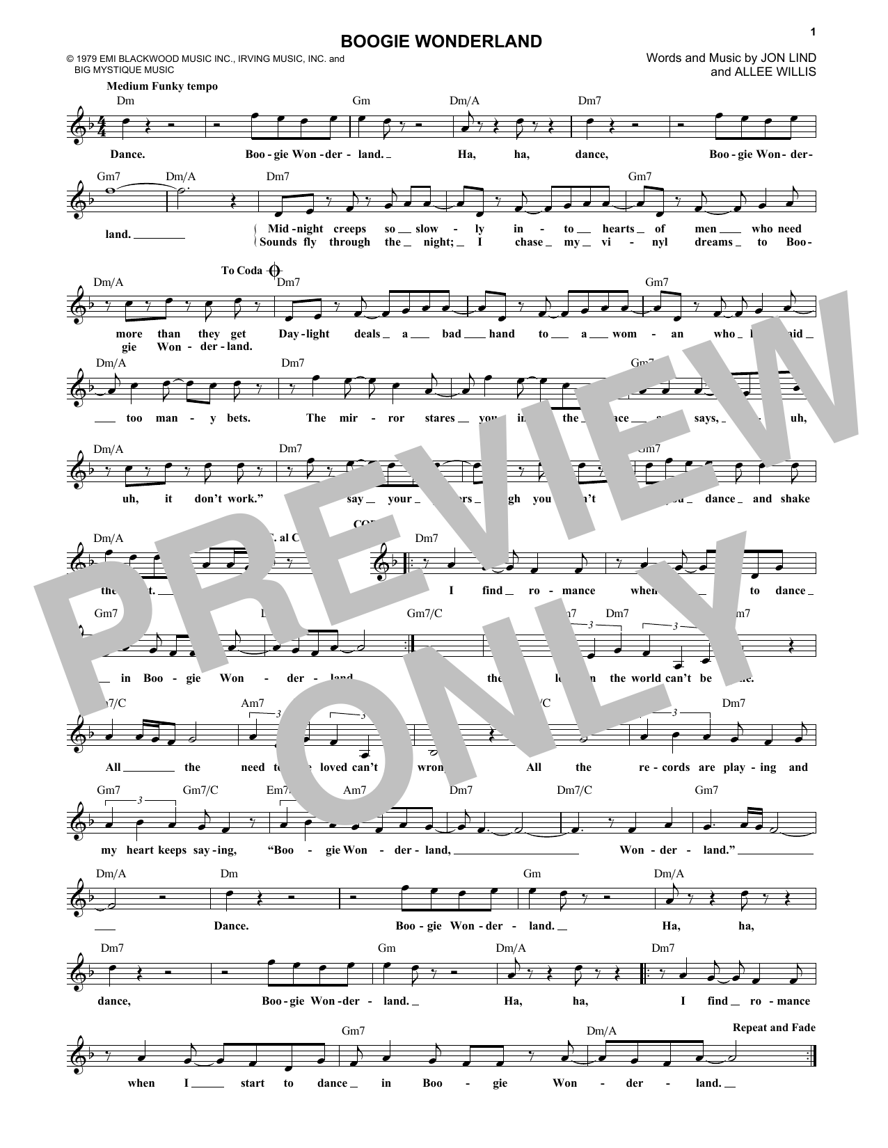 Earth, Wind & Fire Boogie Wonderland Sheet Music