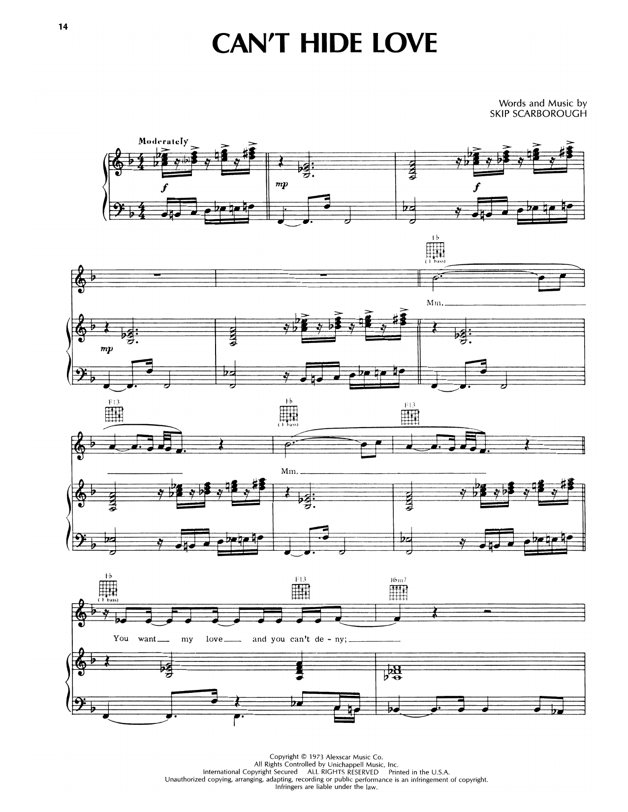 Earth, Wind & Fire Can't Hide Love Sheet Music