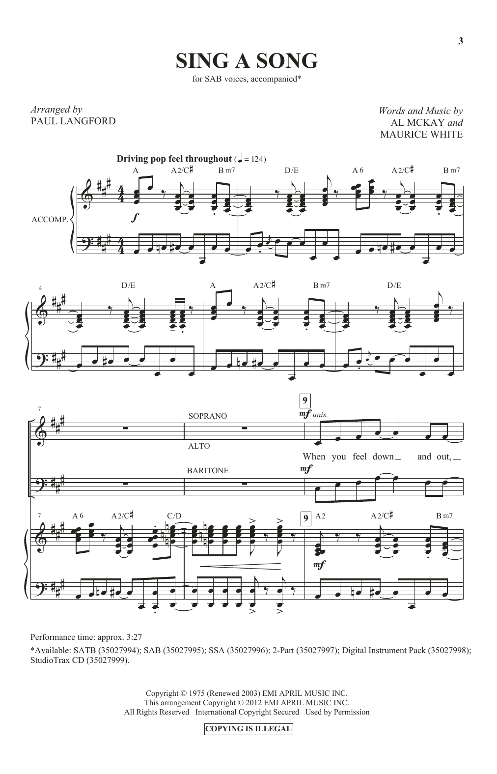 Earth, Wind & Fire Sing A Song (arr. Paul Langford) Sheet Music