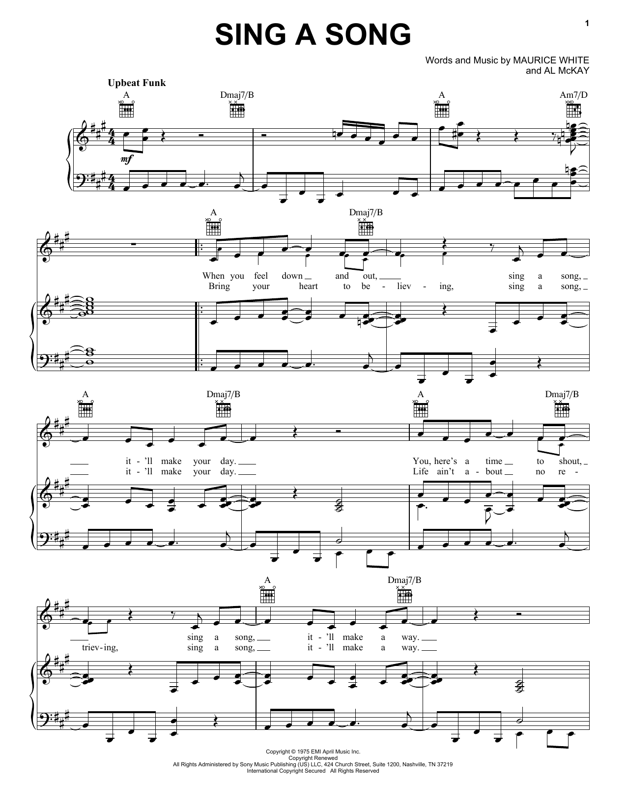 Earth, Wind & Fire Sing A Song Sheet Music