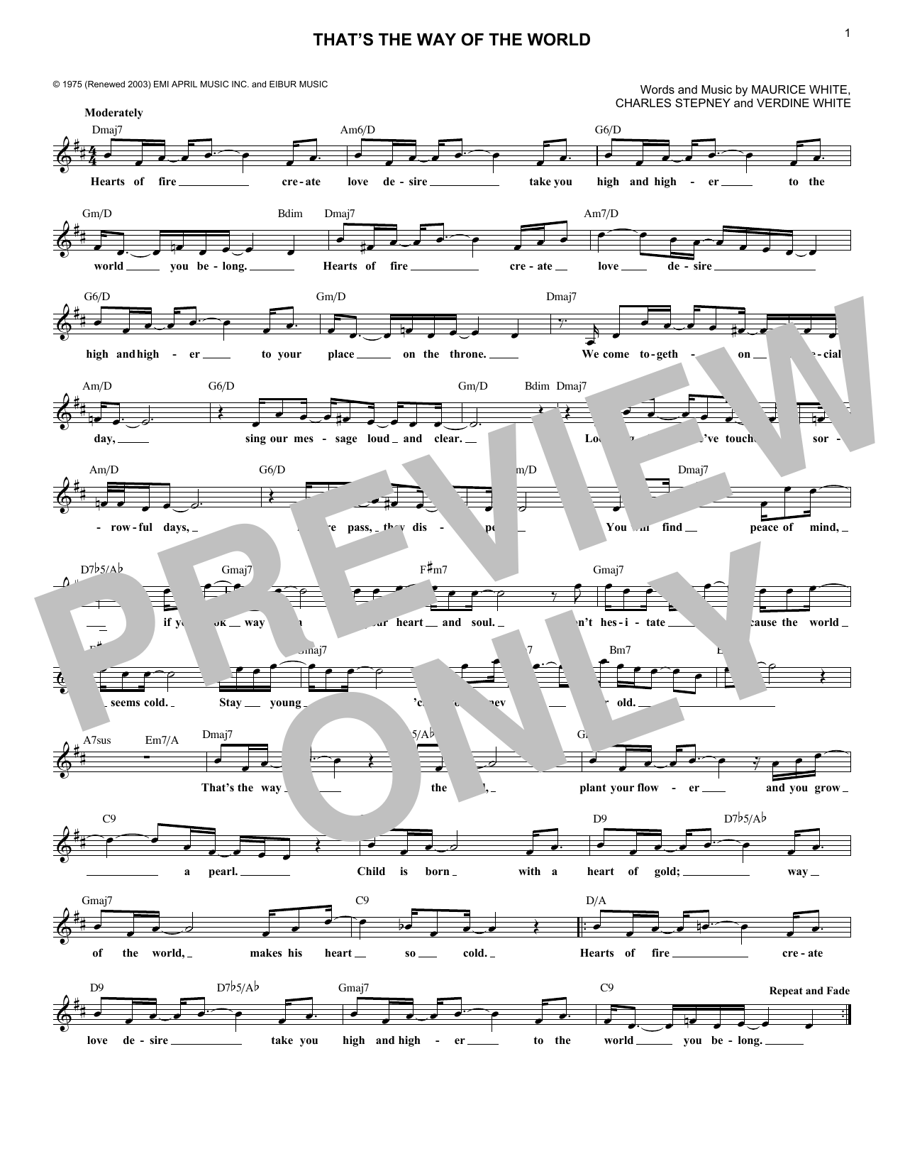 Earth, Wind & Fire That's The Way Of The World Sheet Music