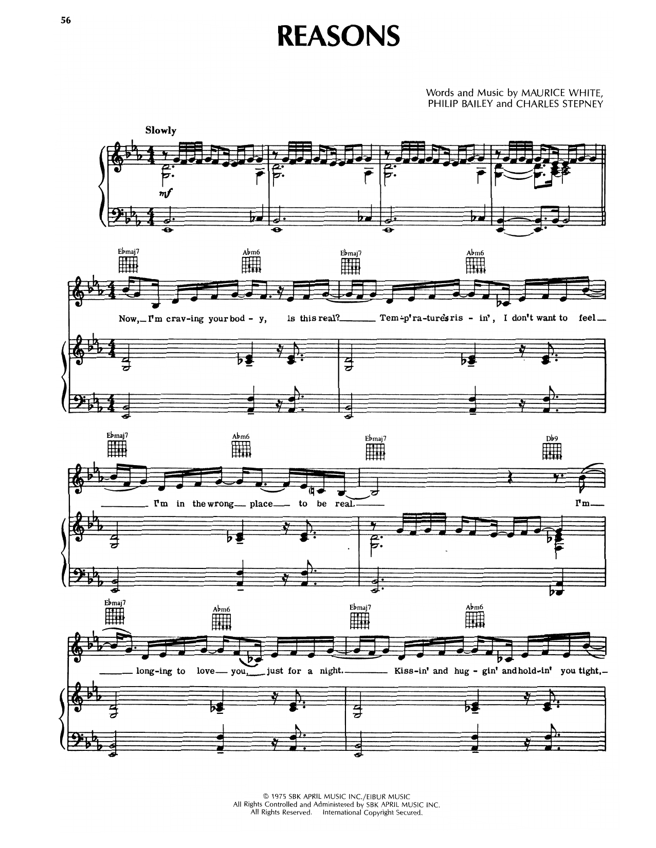 Earth, Wind & Fire Reasons Sheet Music