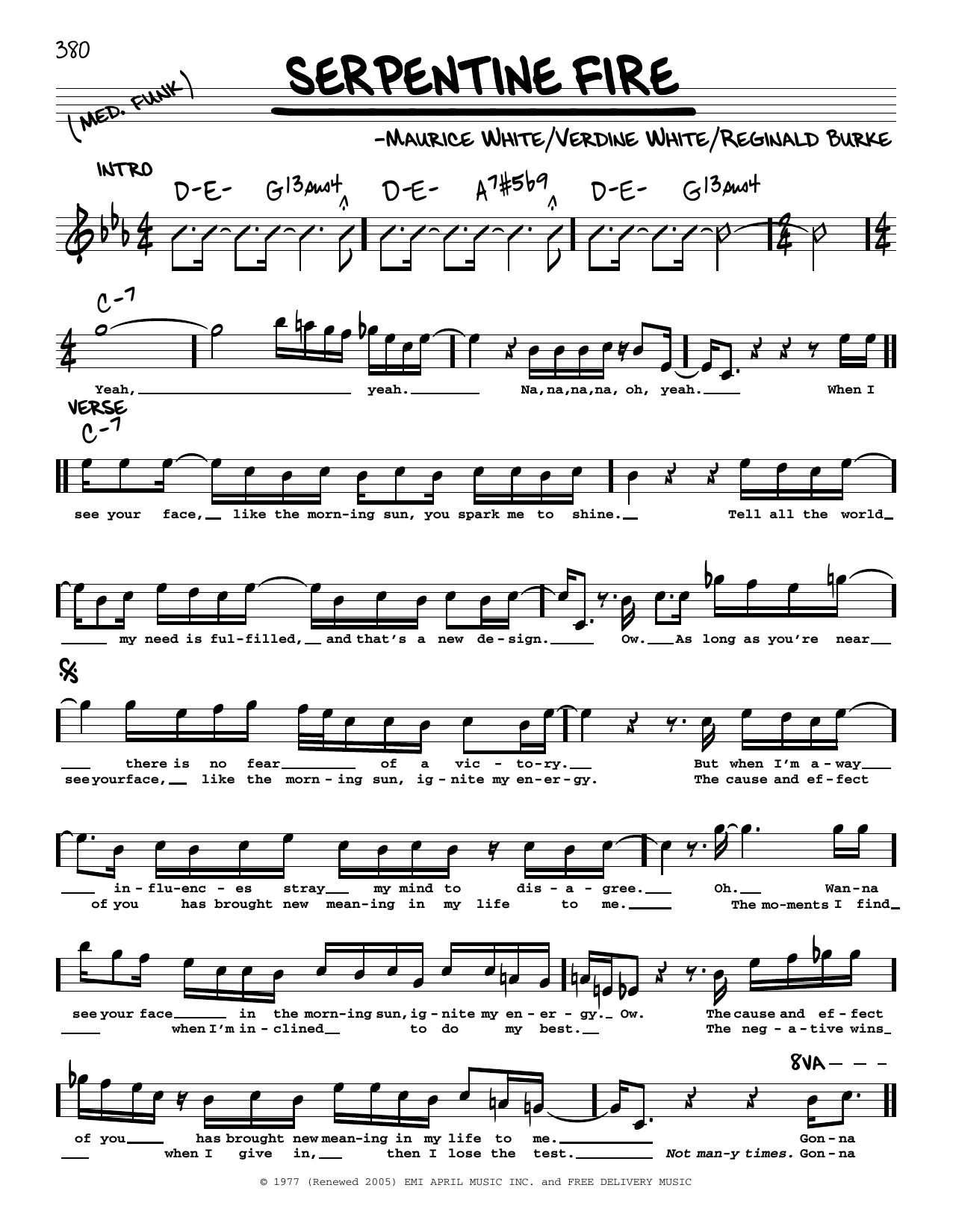 Earth, Wind & Fire Serpentine Fire Sheet Music