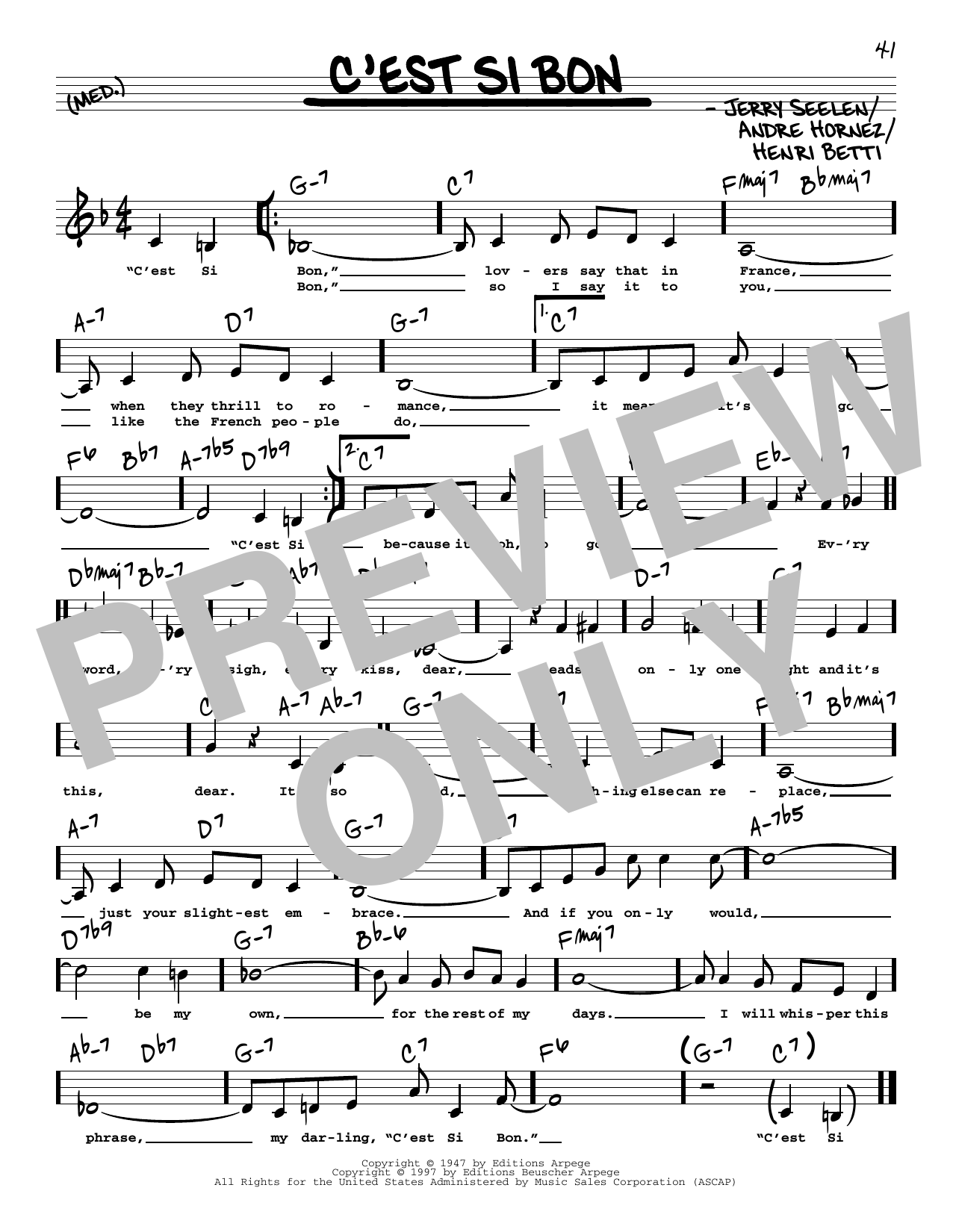 Eartha Kitt C'est Si Bon (Low Voice) Sheet Music