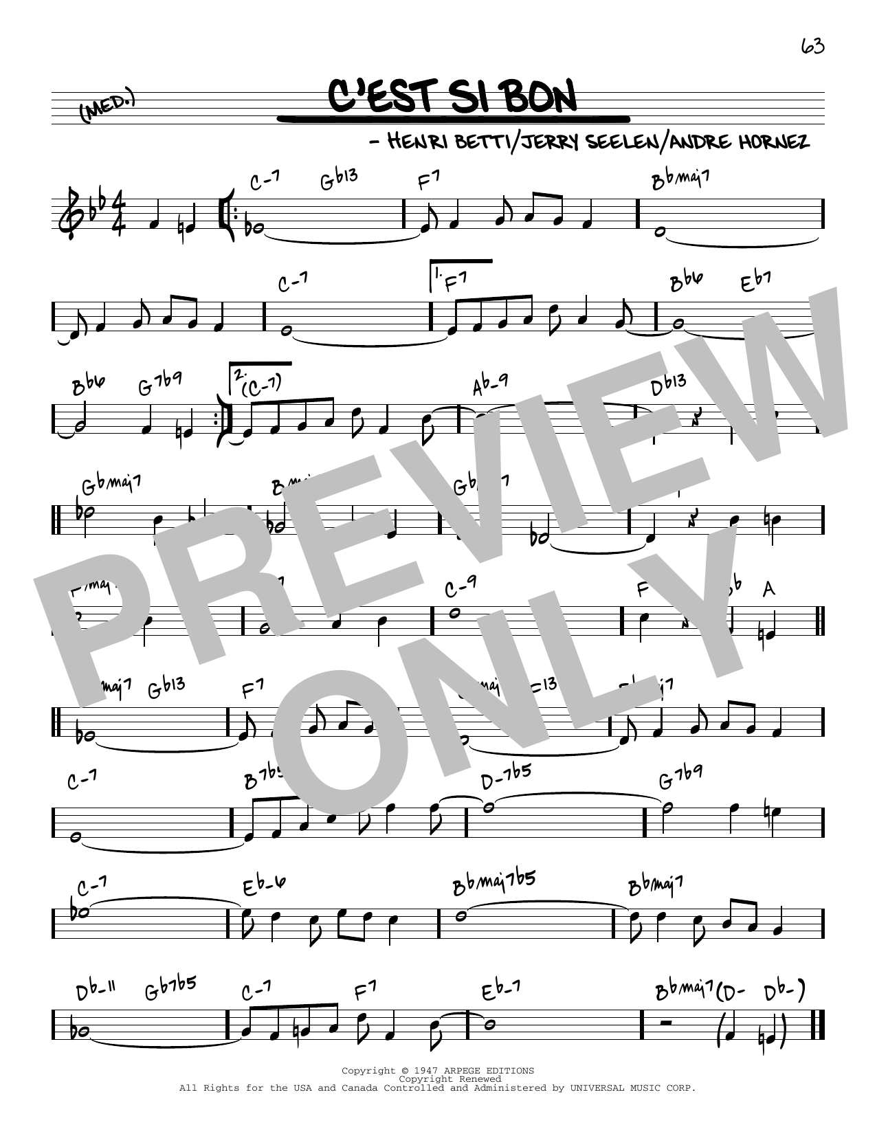 Eartha Kitt C'est Si Bon [Reharmonized version] (arr. Jack Grassel) Sheet Music