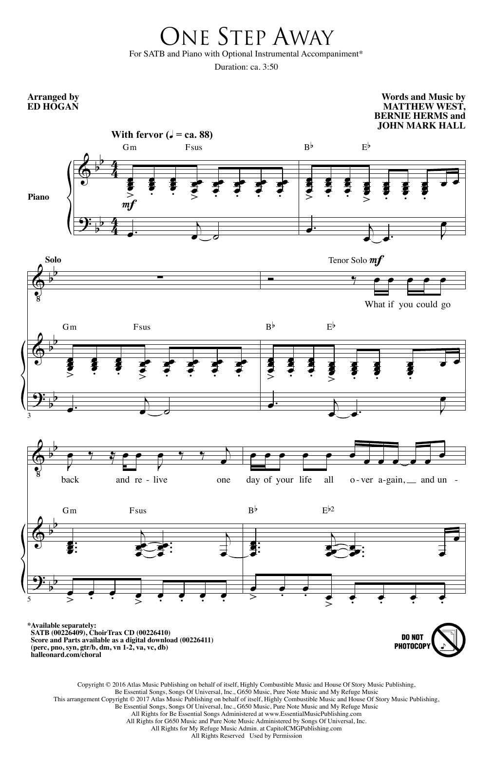Ed Hogan One Step Away Sheet Music
