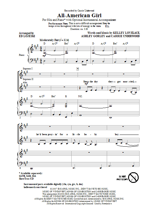 Ed Lojeski All-American Girl Sheet Music