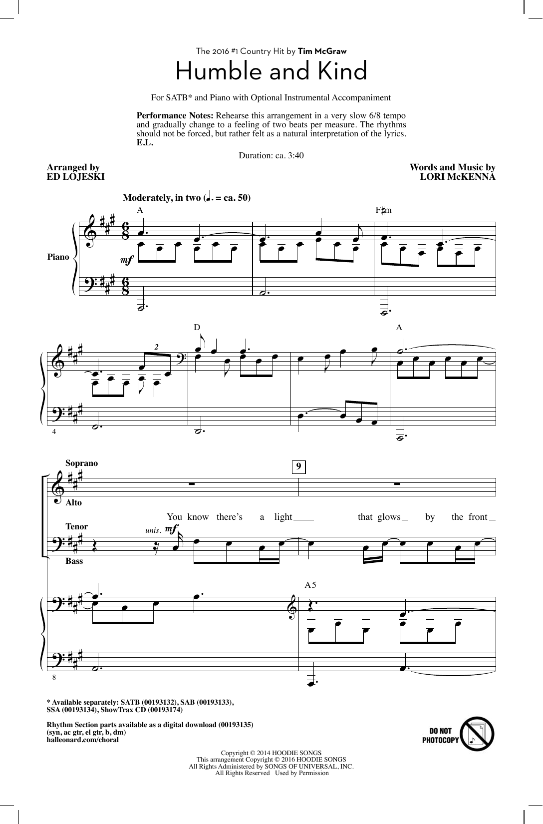 Ed Lojeski Humble And Kind Sheet Music