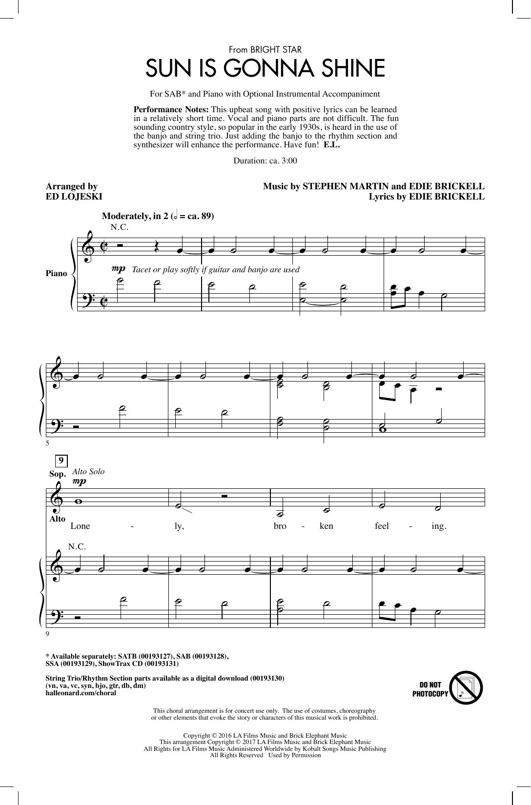 Ed Lojeski Sun Is Gonna Shine Sheet Music