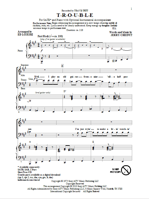 Ed Lojeski T-R-O-U-B-L-E Sheet Music