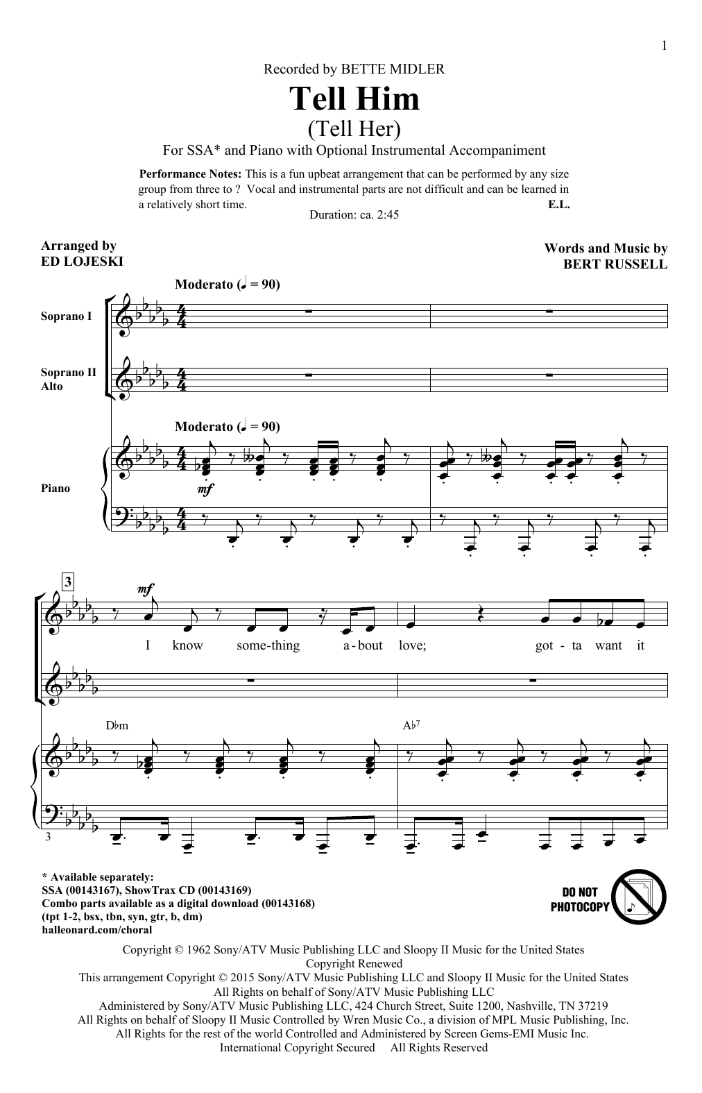 Ed Lojeski Tell Him (Tell Her) Sheet Music