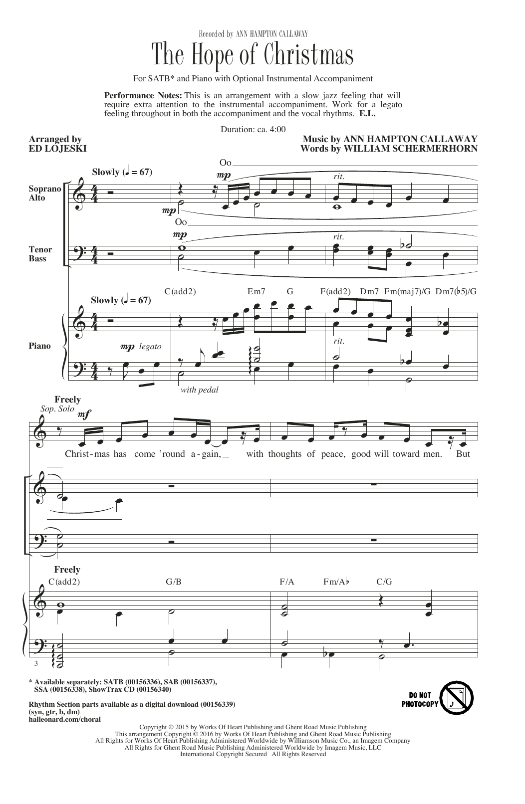 Ed Lojeski The Hope Of Christmas Sheet Music