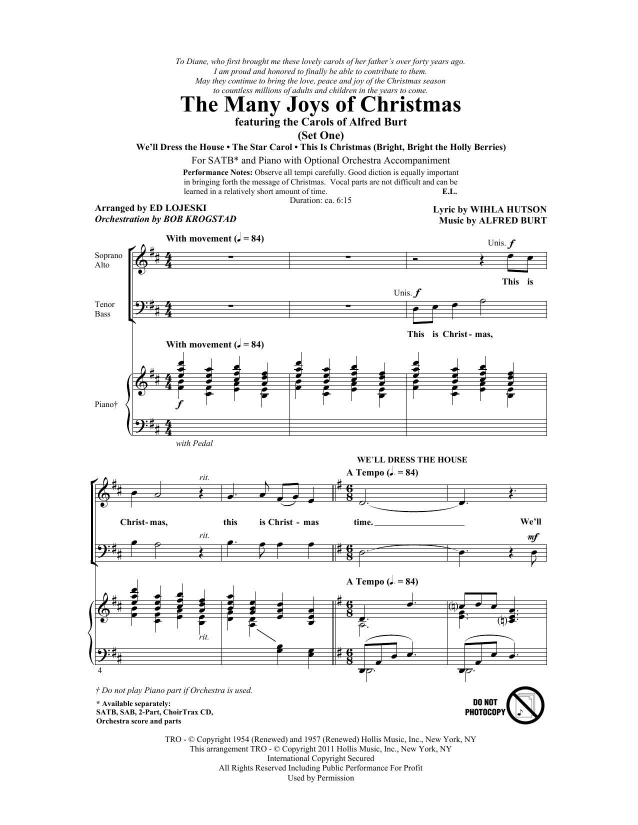 Ed Lojeski The Many Joys Of Christmas (featuring The Carols of Alfred Burt) Set 1 Sheet Music