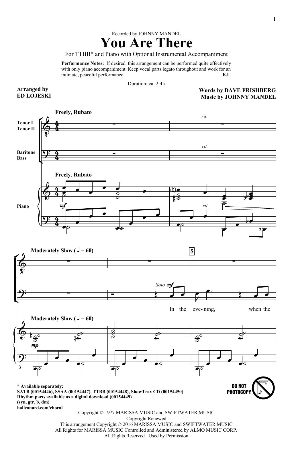 Ed Lojeski You Are There Sheet Music