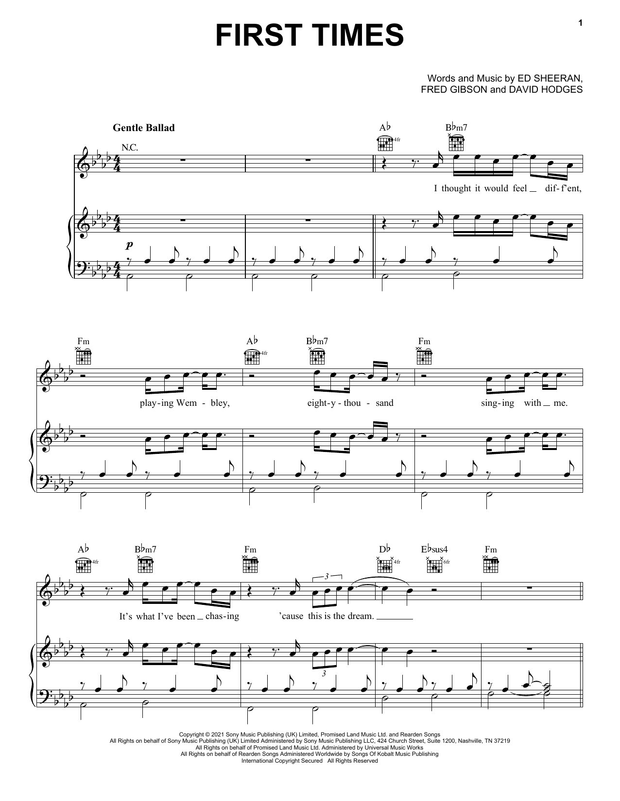 Ed Sheeran First Times Sheet Music