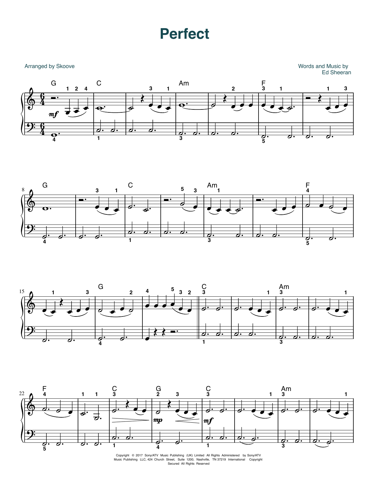 Ed Sheeran Perfect (arr. Skoove) Sheet Music