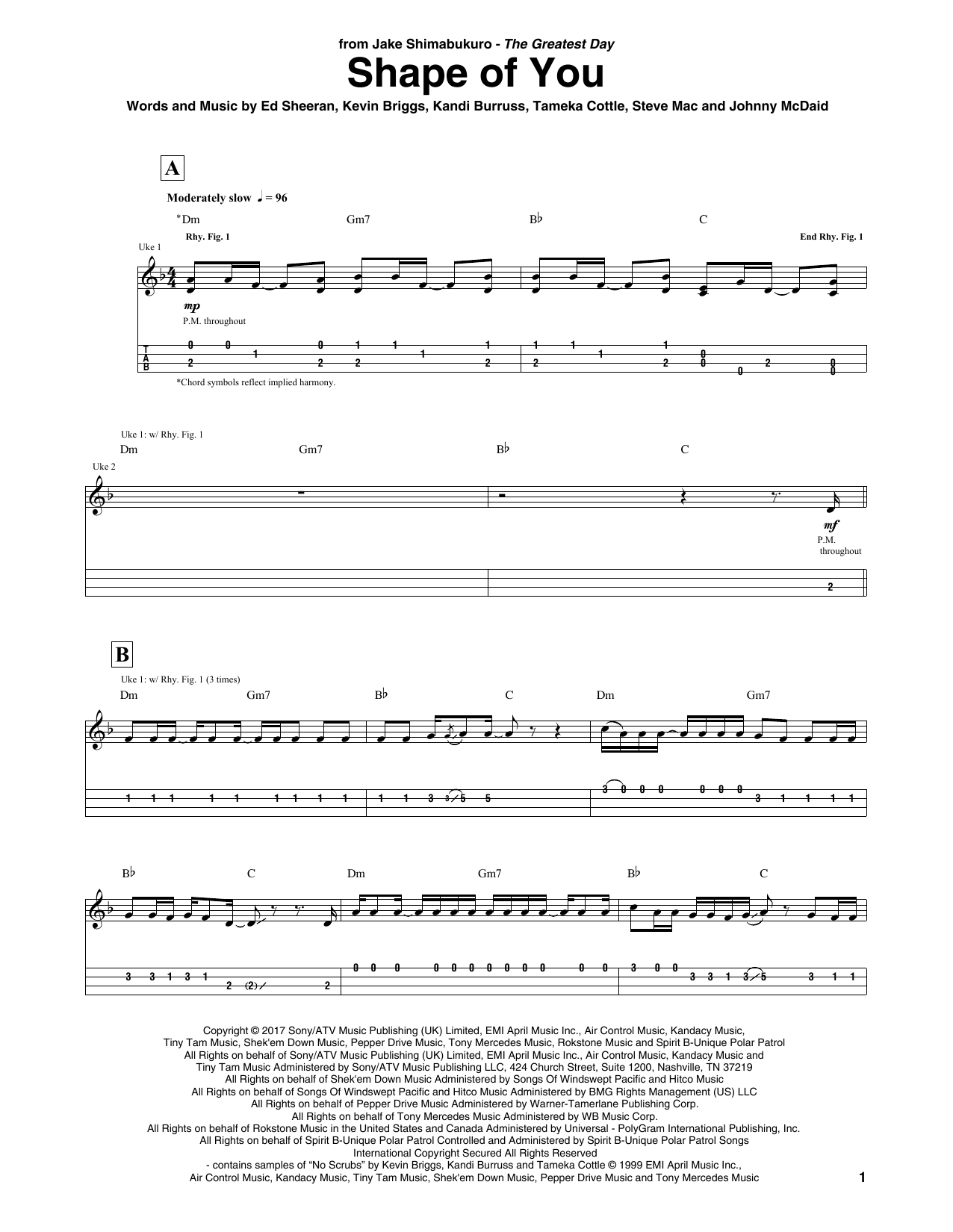Ed Sheeran Shape Of You (arr. Jake Shimabukuro) Sheet Music