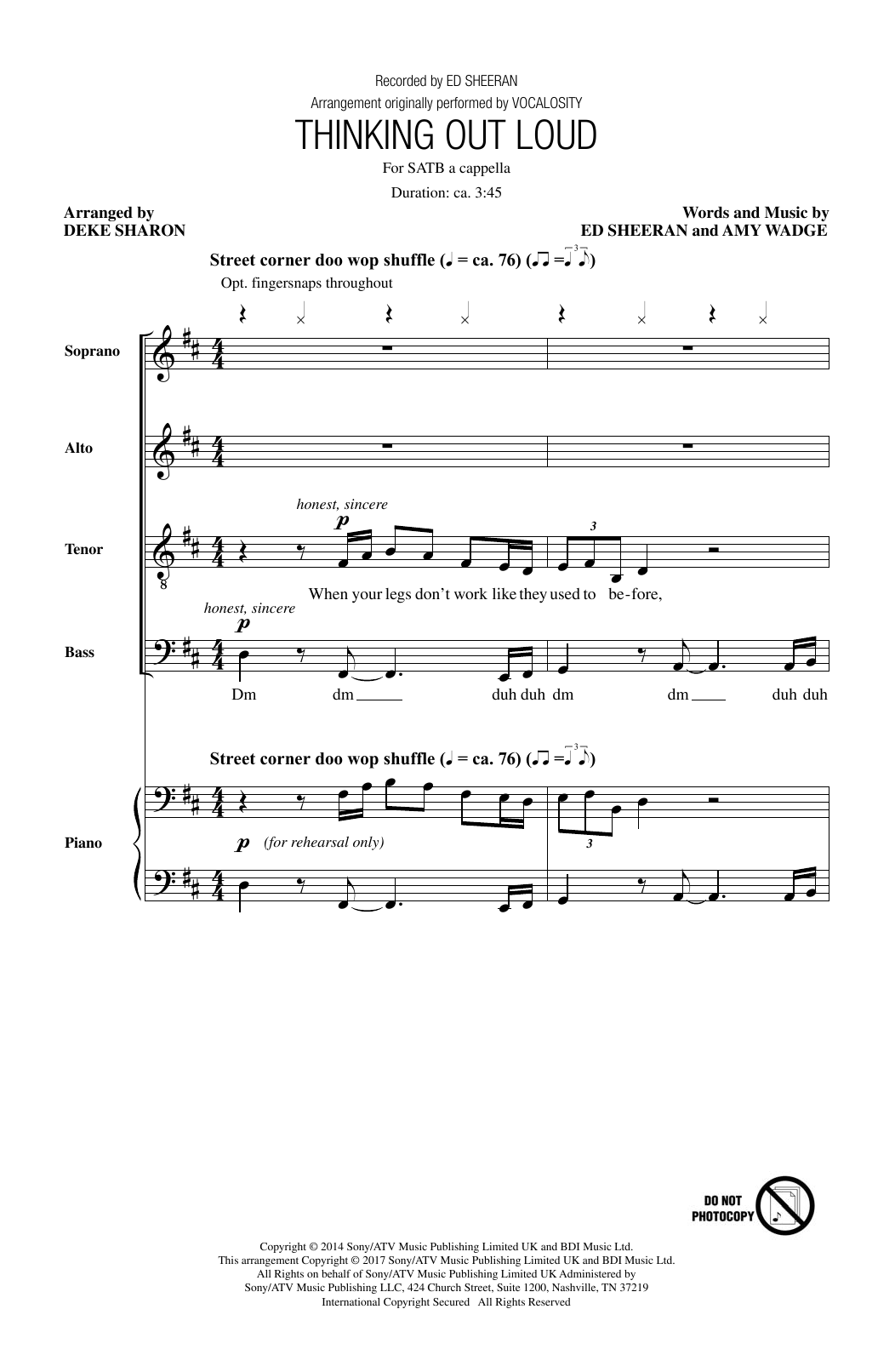 Ed Sheeran Thinking Out Loud (arr. Deke Sharon) Sheet Music