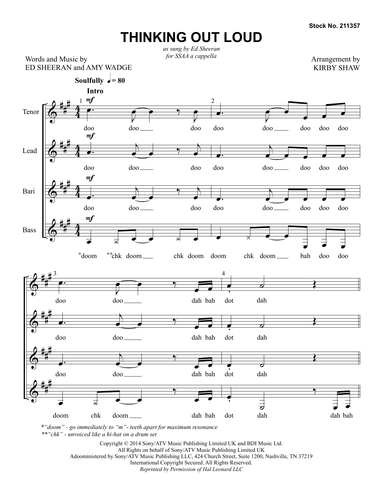 Ed Sheeran Thinking Out Loud (arr. Kirby Shaw) Sheet Music