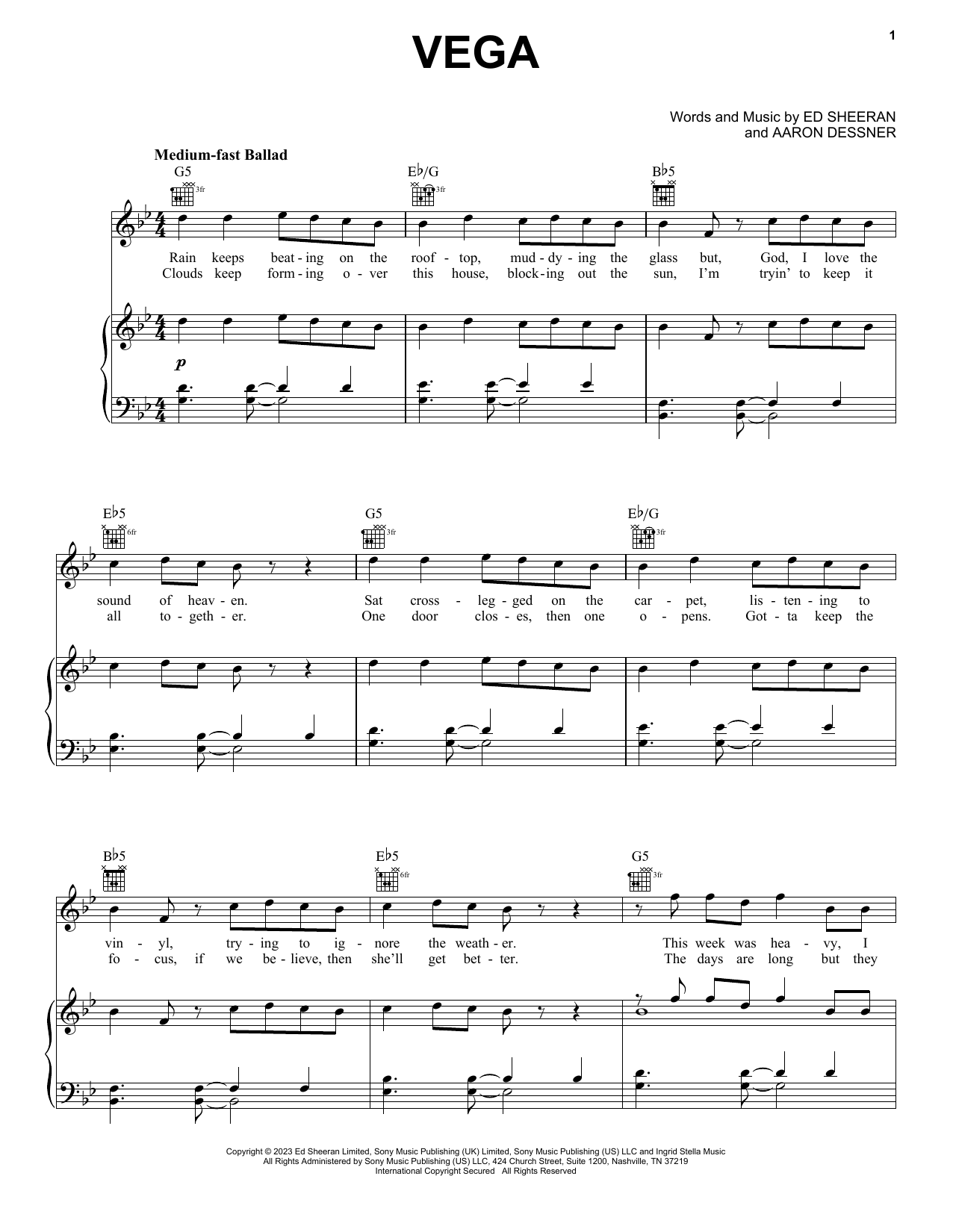 Ed Sheeran Vega Sheet Music