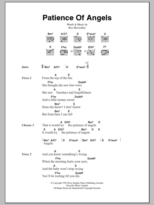 Eddi Reader Patience Of Angels Sheet Music