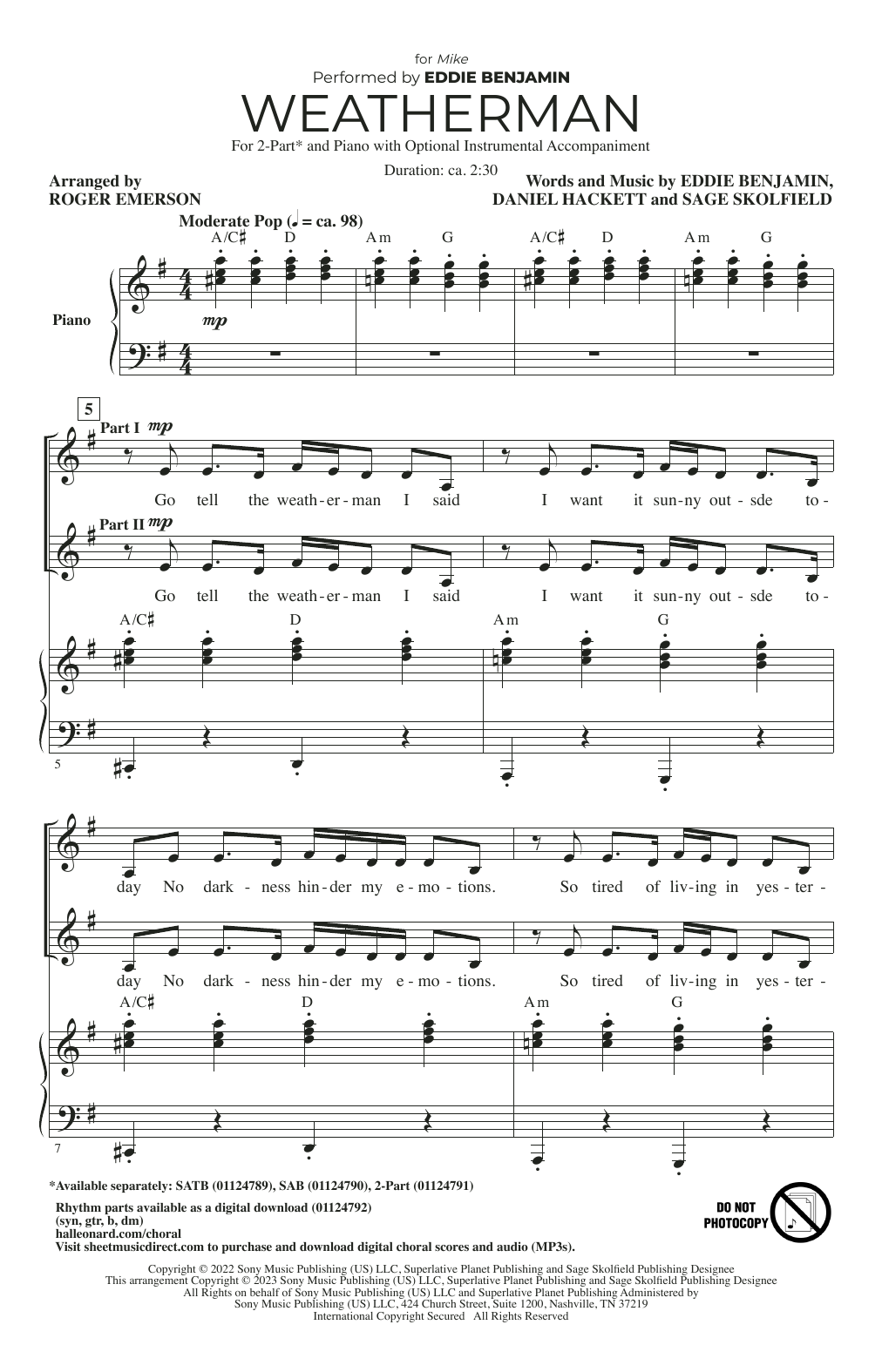 Eddie Benjamin Weatherman (arr. Roger Emerson) Sheet Music