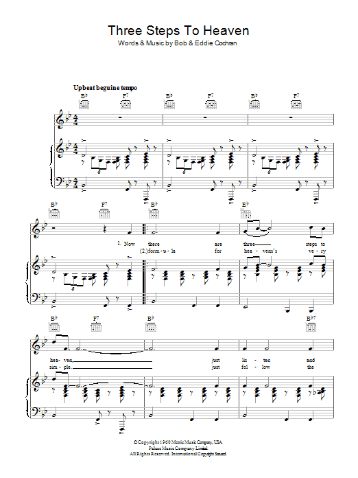 Eddie Cochran Three Steps To Heaven Sheet Music