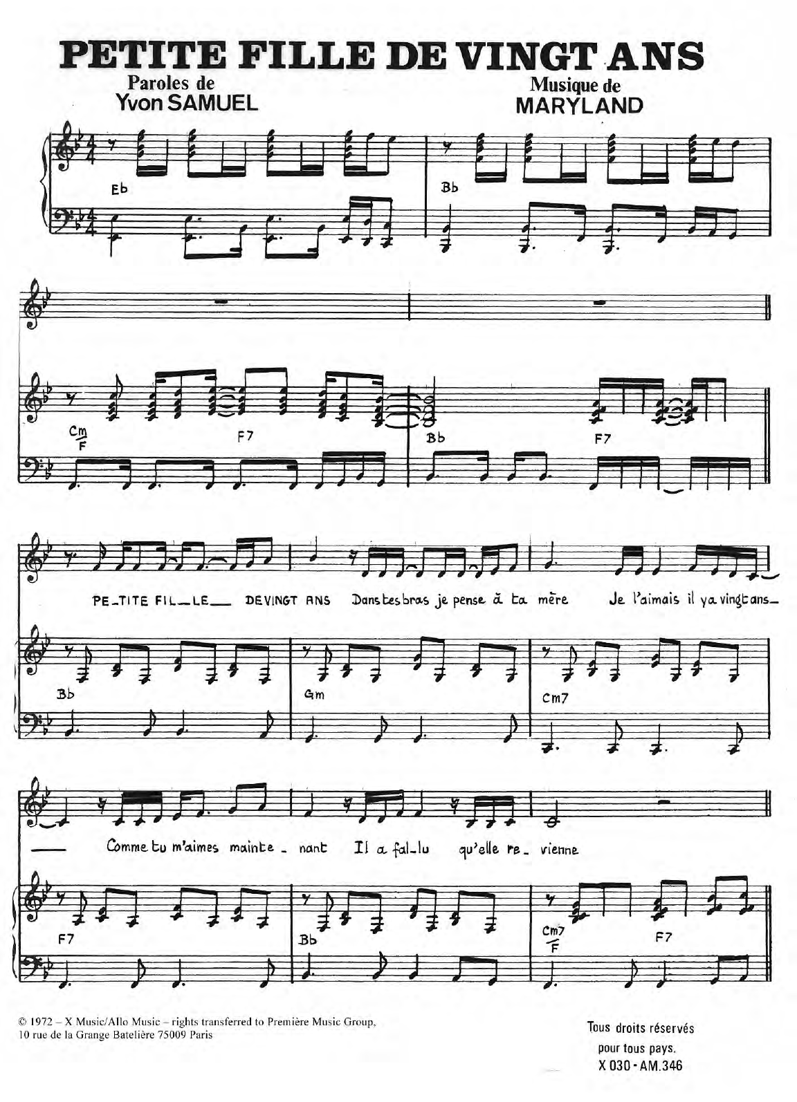 Eddie Constantine Petite Fille De Vingt Ans Sheet Music