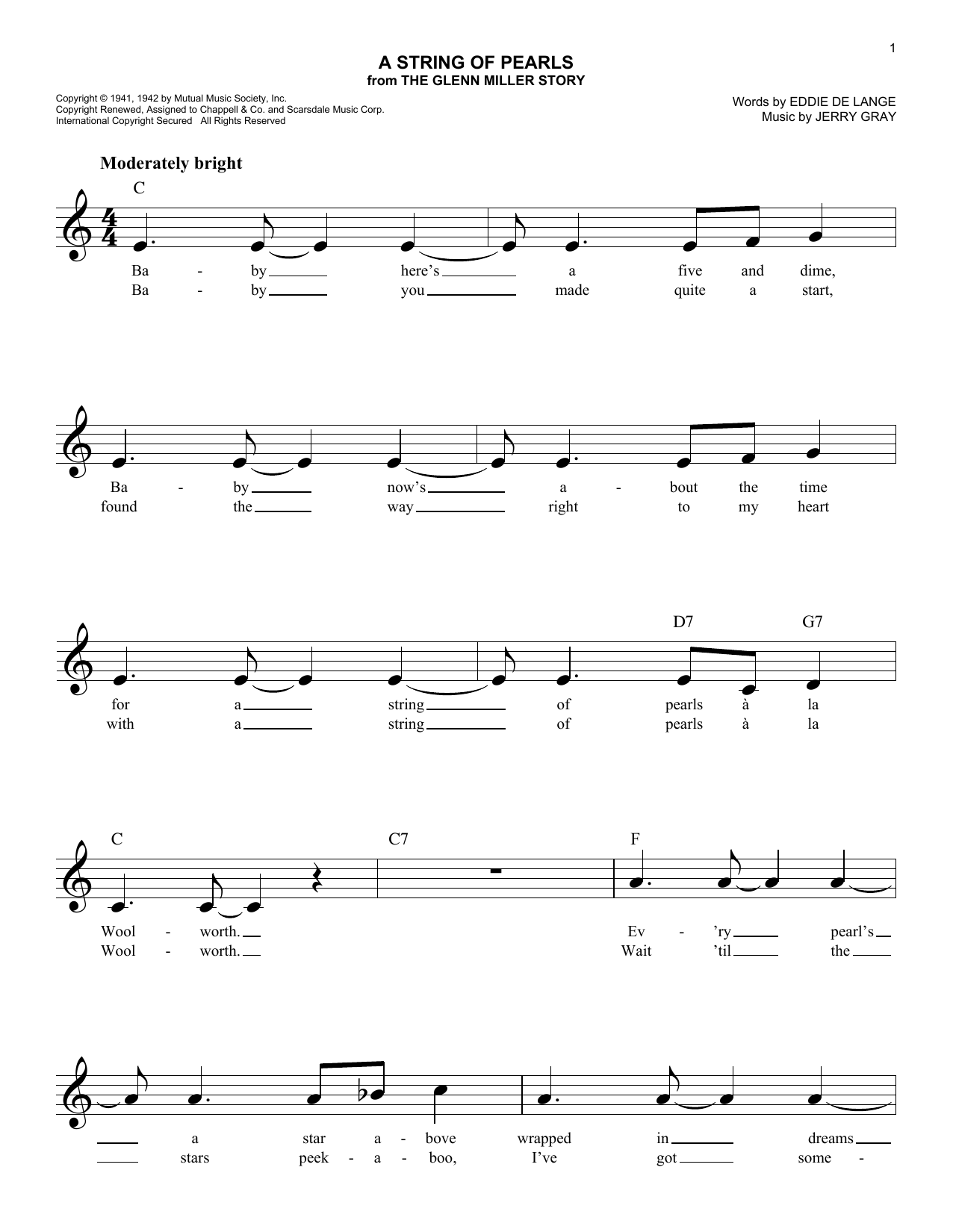 Eddie De Lange A String Of Pearls Sheet Music