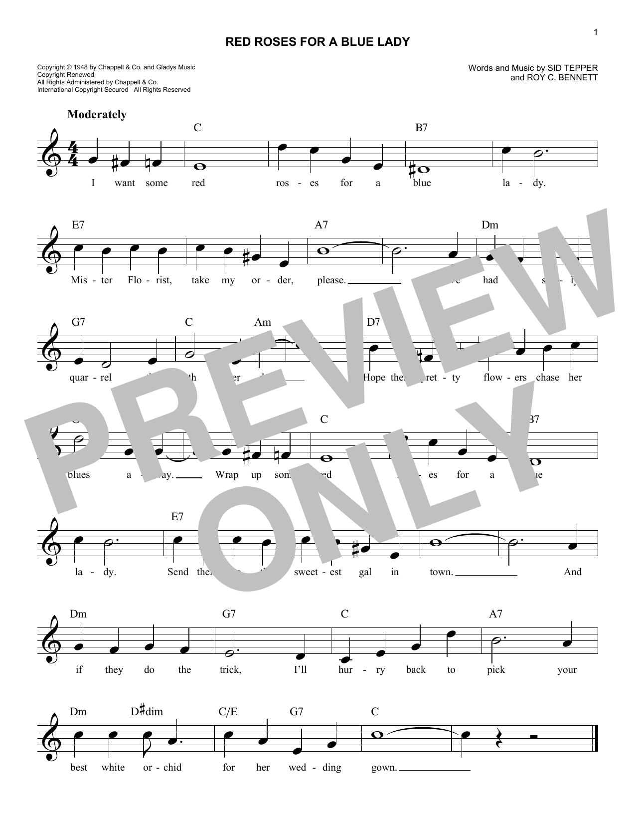 Eddy Arnold Red Roses For A Blue Lady Sheet Music