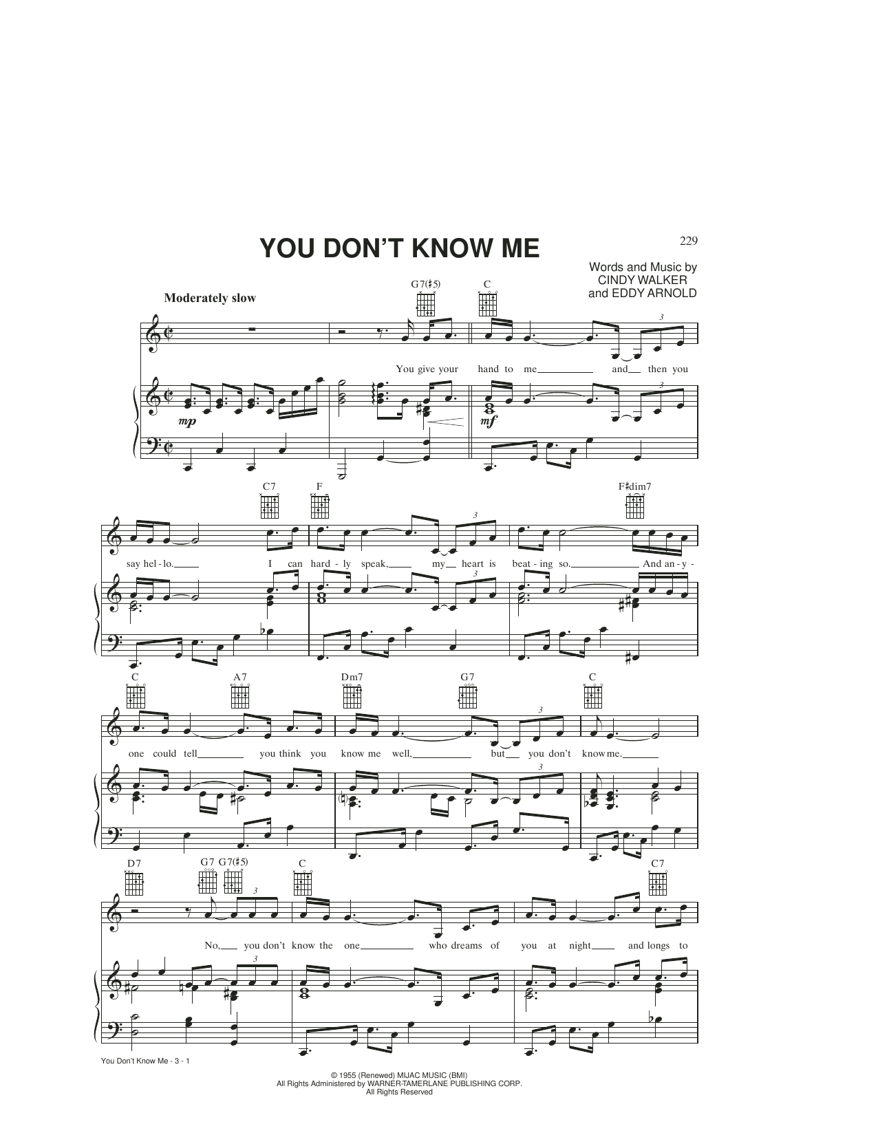 Eddy Arnold You Don't Know Me Sheet Music