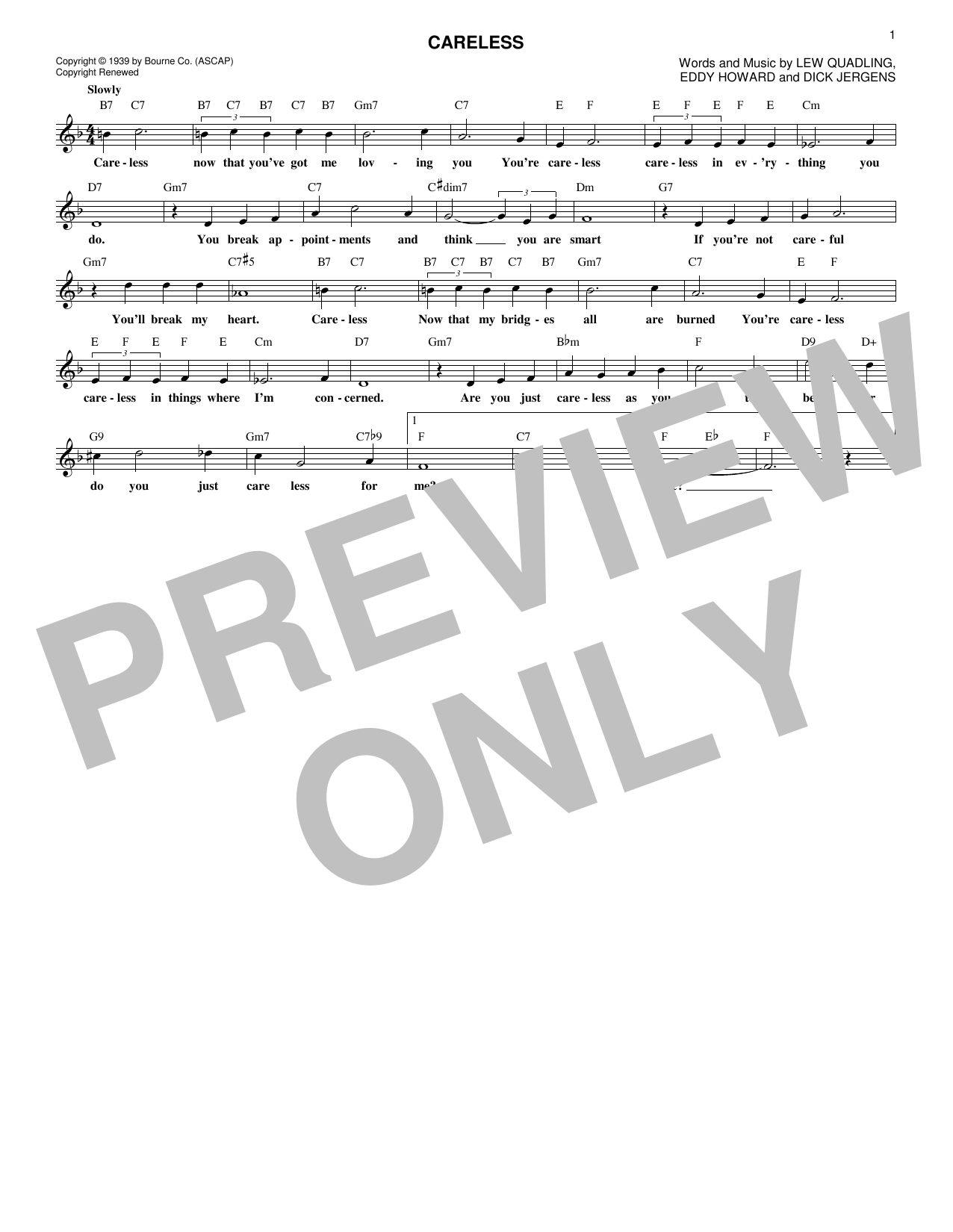 Eddy Howard Careless Sheet Music