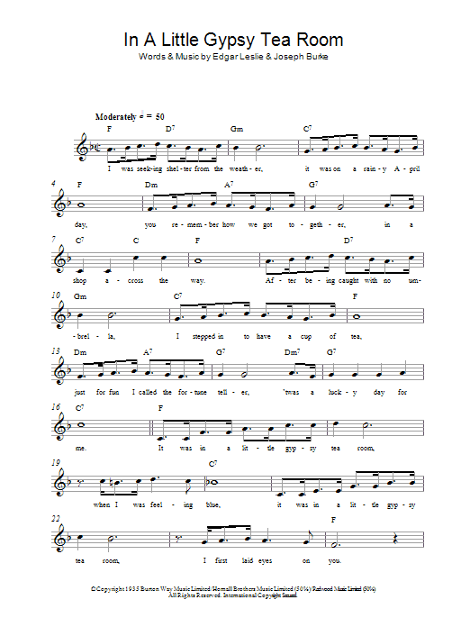 Edgar Leslie In A Little Gypsy Tea Room Sheet Music