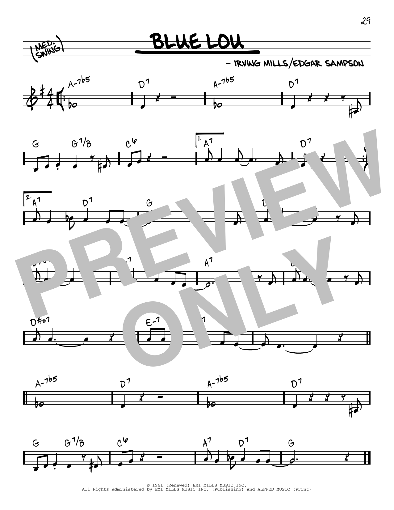 Edgar Sampson Blue Lou Sheet Music