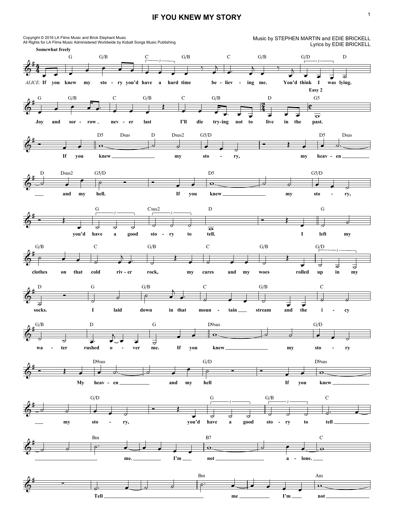 Edie Brickell If You Knew My Story (from Bright Star) Sheet Music