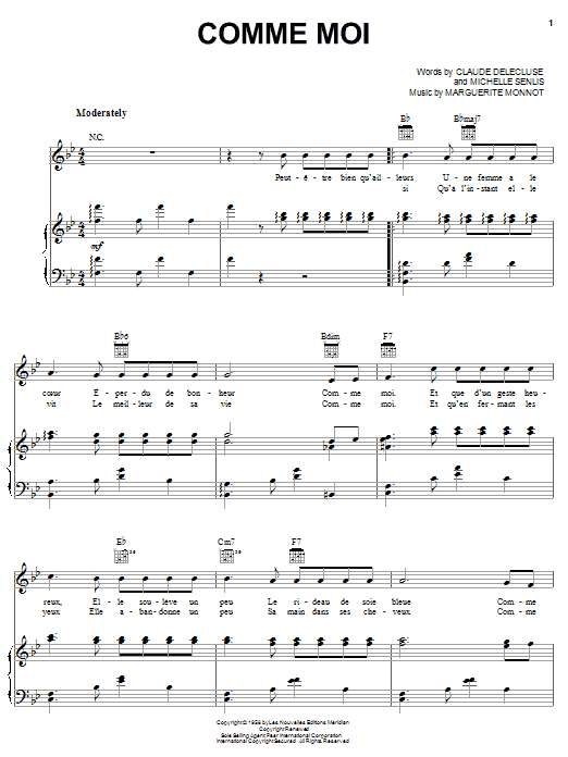 Edith Piaf Comme Moi Sheet Music