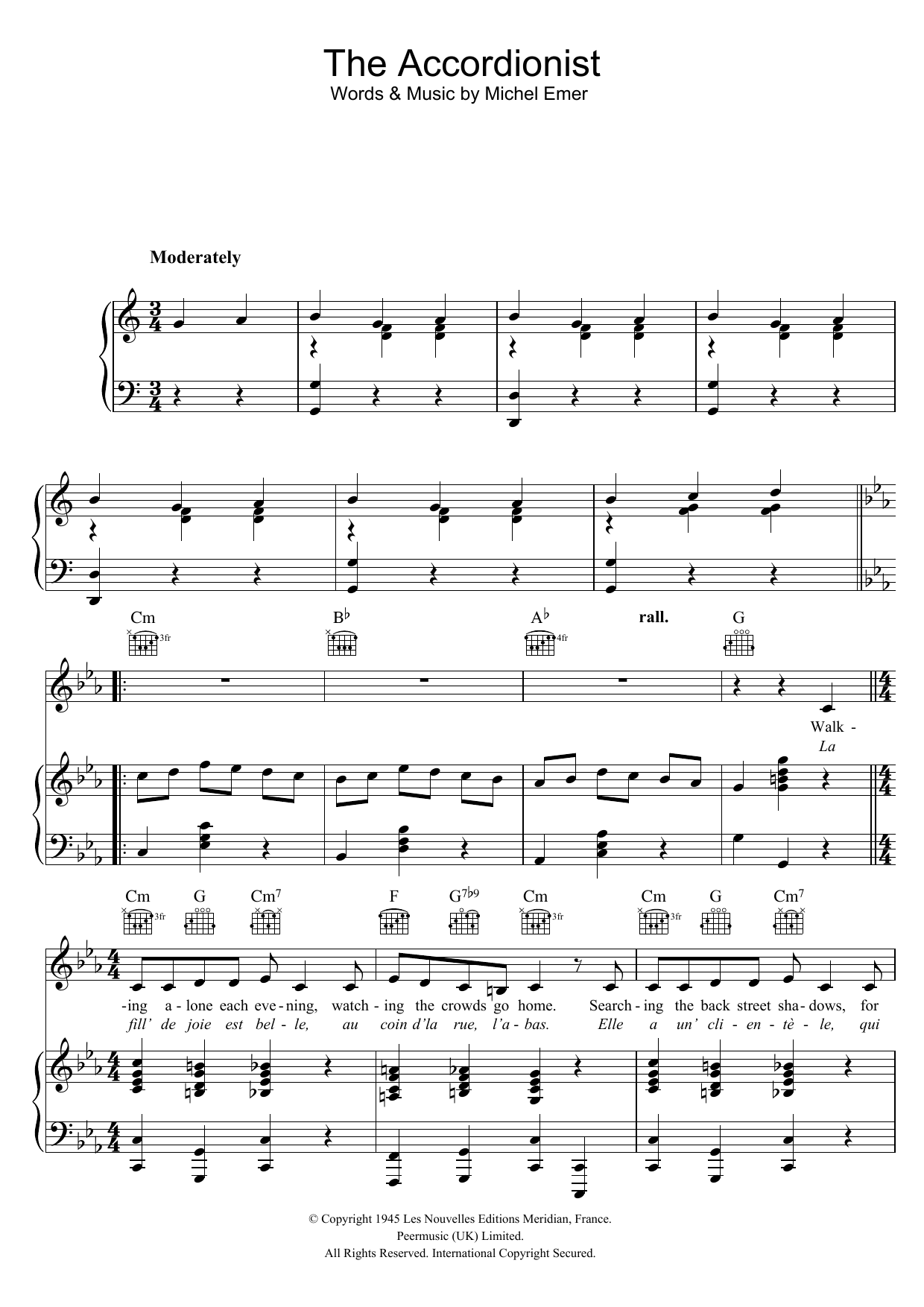 Edith Piaf The Accordionist Sheet Music