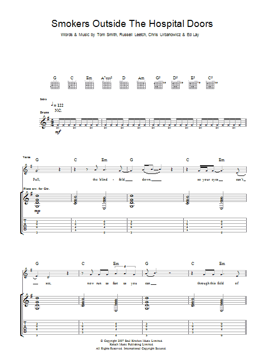 Editors Smokers Outside The Hospital Doors Sheet Music