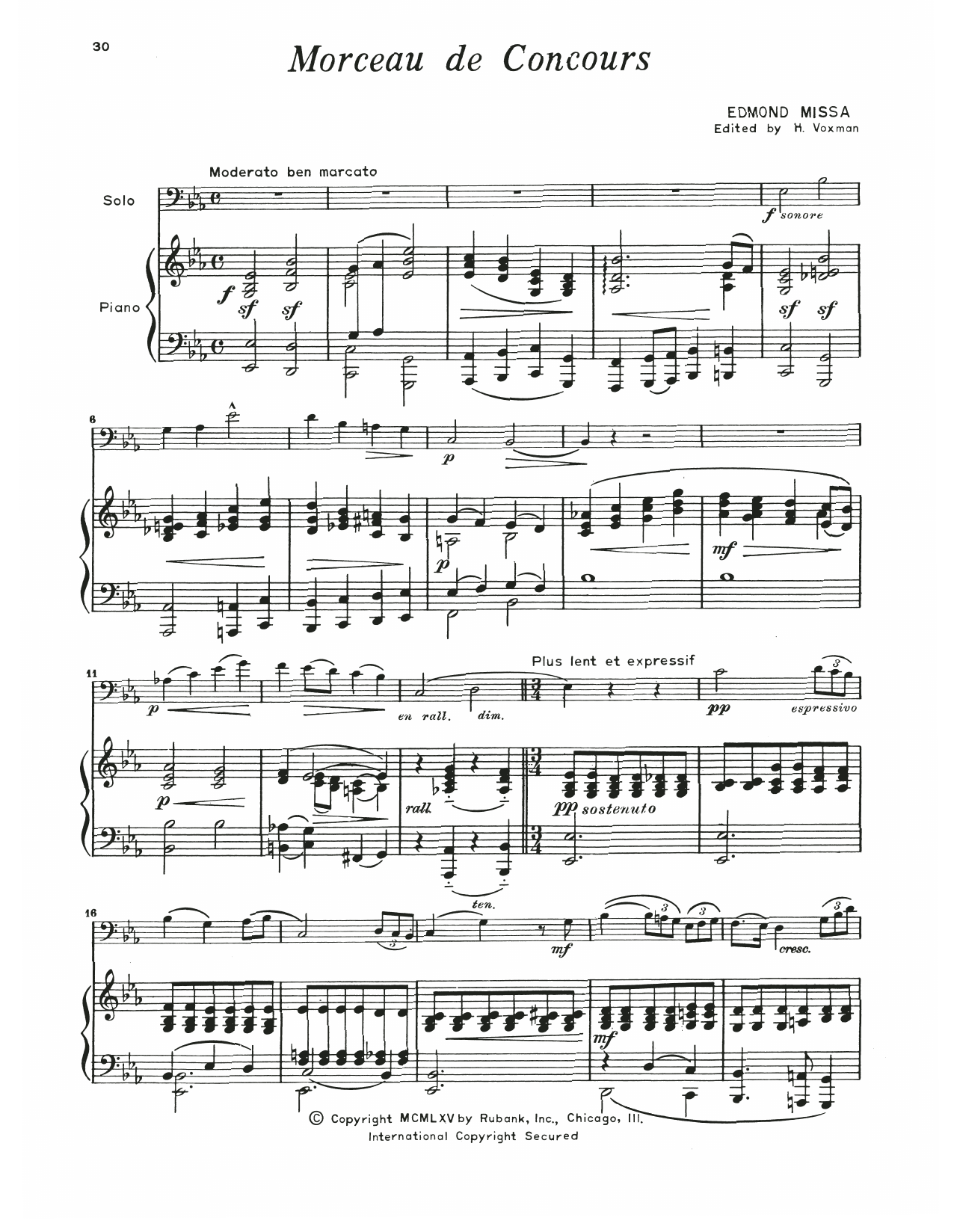 Edmond Missa Morceau De Concours Sheet Music