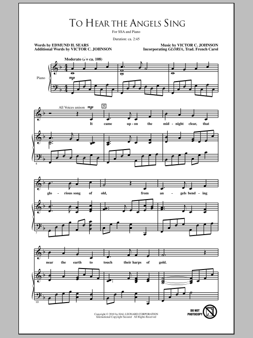 Edmund H. Sears To Hear The Angels Sing Sheet Music