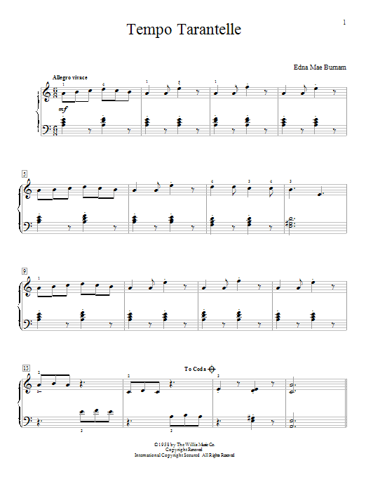 Edna Mae Burnam Tempo Tarantelle Sheet Music